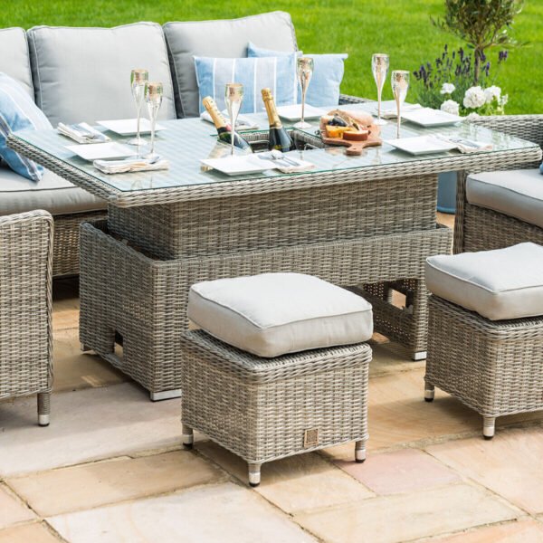 Oxford Sofa Rattan Dining Set with Ice Bucket & Rising Table