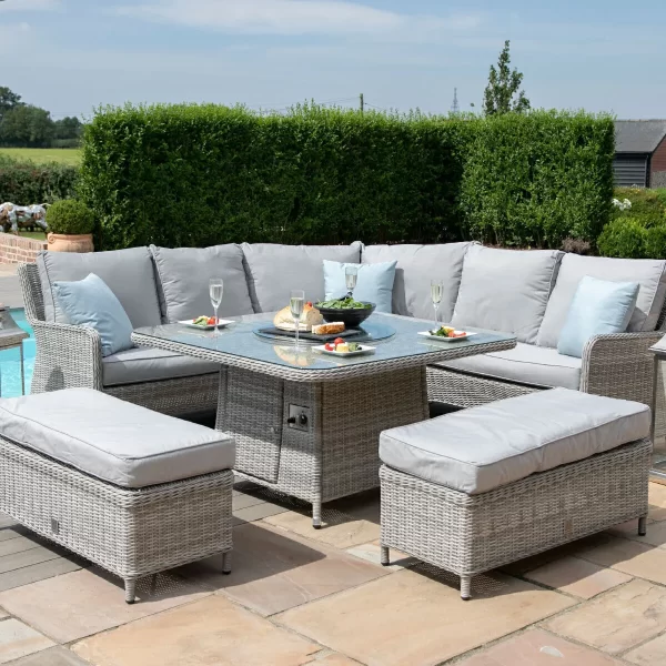 Oxford Royal Rattan Corner Dining Sofa Set with Fire Pit Table