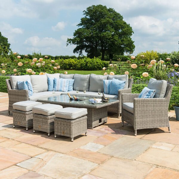 Oxford Rattan Corner Dining Set with Armchair, Ice Bucket & Rising Table