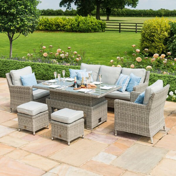 Oxford Sofa Rattan Dining Set with Ice Bucket & Rising Table