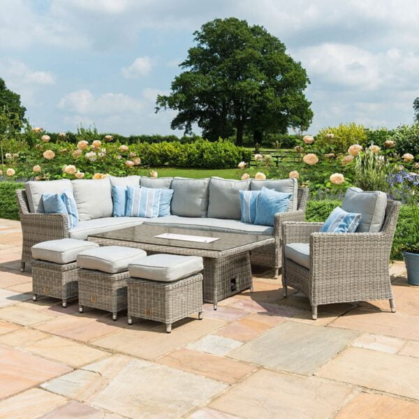 Oxford Corner Rattan Dining Set with Fire Pit Rising Table