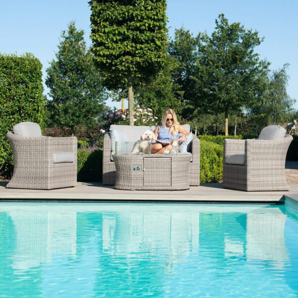 Oxford 2 Seat Rattan Sofa Set with Fire Pit Coffee Table