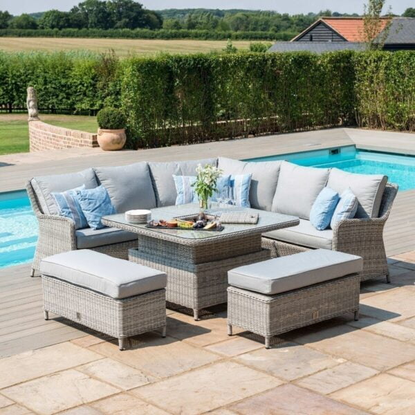 Oxford Royal Rattan Corner Dining Sofa Set with Ice Bucket & Rising Table