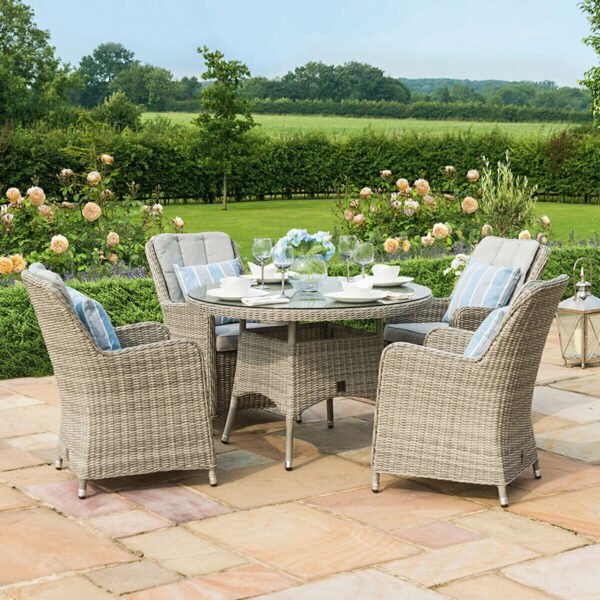 Oxford Venice 4 Seat Round Rattan Dining Set