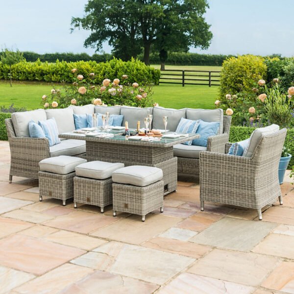 Oxford Rattan Corner Dining Set with Armchair, Ice Bucket & Rising Table