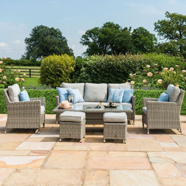 Oxford Sofa Rattan Dining Set with Ice Bucket & Rising Table