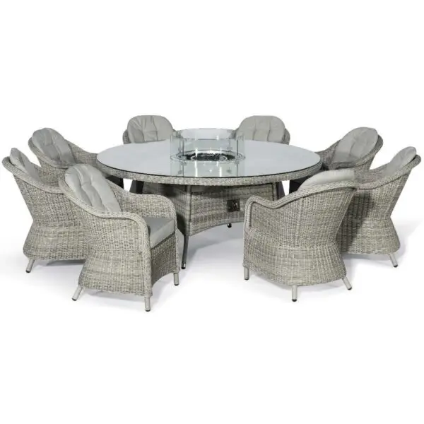 Oxford Heritage 8 Seat Round Rattan Fire Pit Dining Set with Lazy Susan