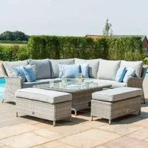 Oxford Royal Rattan Corner Dining Sofa Set with Ice Bucket & Rising Table