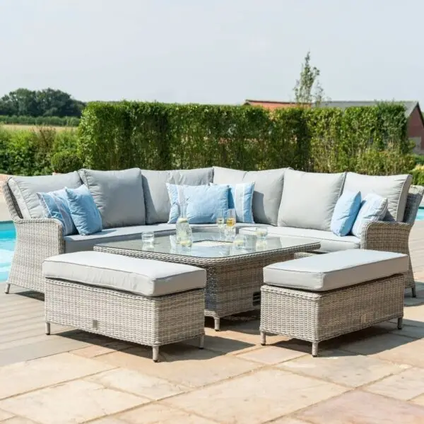 Oxford Royal Rattan Corner Dining Sofa Set with Ice Bucket & Rising Table